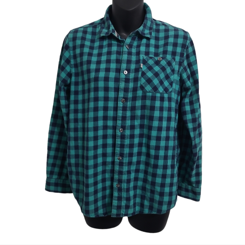 2 FOR💲1️⃣ Shaun White Aqua / Black Plaid Youth Size Large (12-14) Shirt